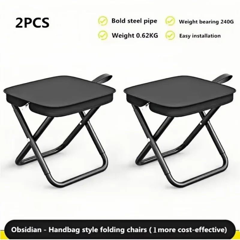Foldable Camping Stool with Zipper Storage - 2pcs