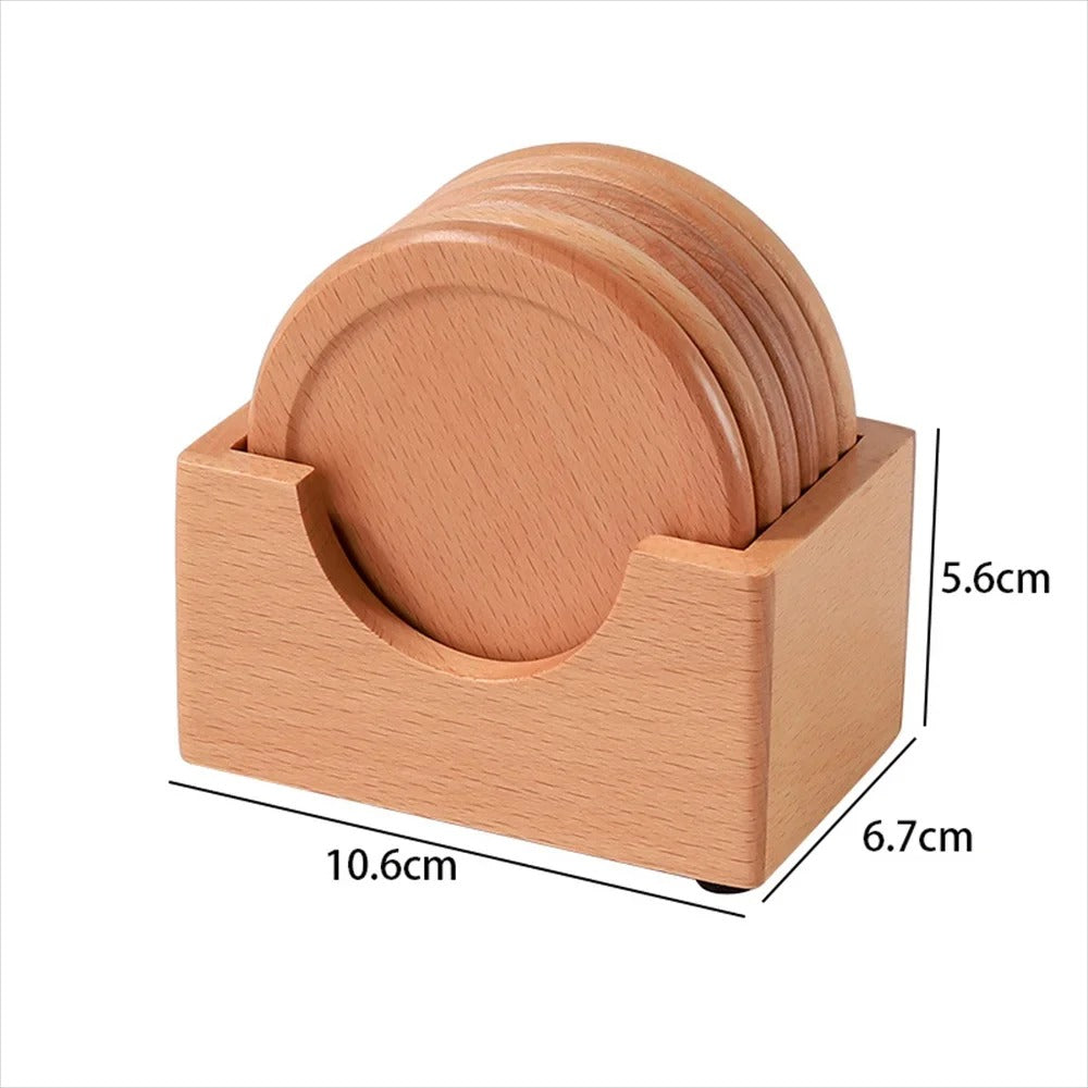 6-Piece Walnut Wood Coaster Set with Holder