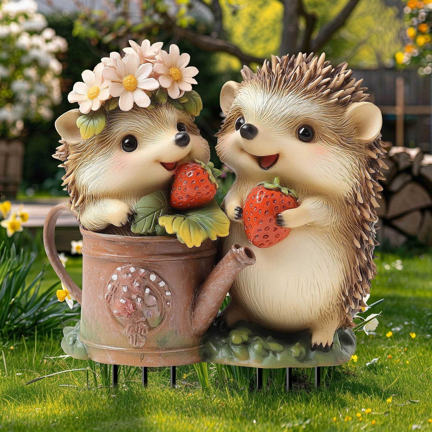 Cute Strawberry Hedgehog Garden Stake – 2D Flat Acrylic Decoration