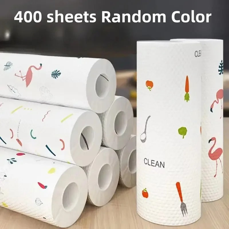 400pcs Reusable Kitchen Paper Towels – Wet & Dry Cleaning Cloth Roll