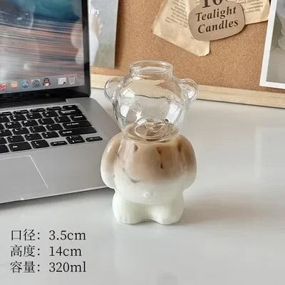 Glasbecher mit Strohhalm und Cartoon-Bär – Süßes Geschenk für Kinder und Frauen