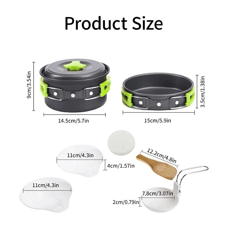 Camping Cookware Set – 10-Piece Compact Outdoor Cooking Kit with Carry Bag