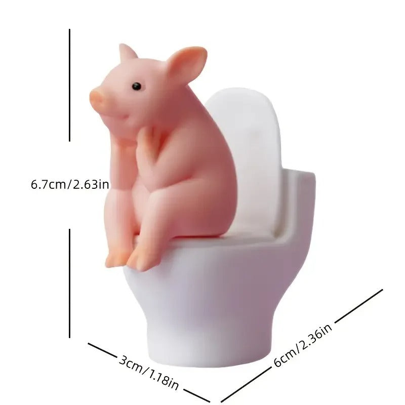 Mini Pig on Toilet Figurine