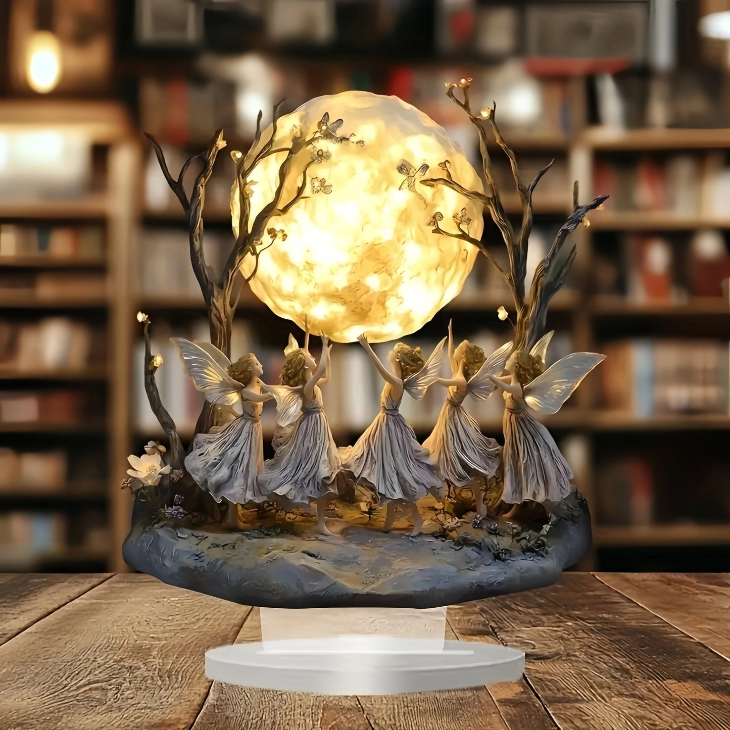 Bohemian Fairy Moon Lamp – Acrylic Angel Statue Tabletop Decor