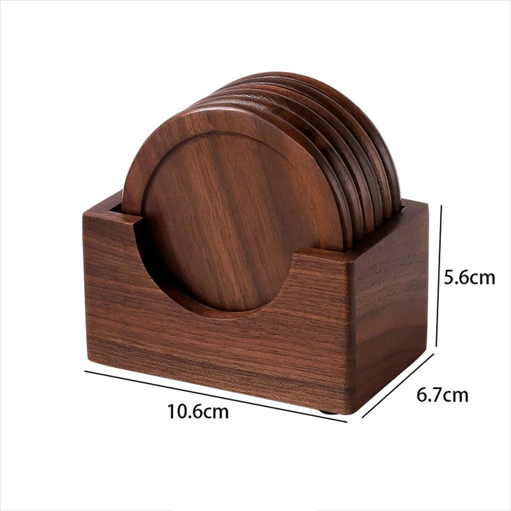 6-Piece Walnut Wood Coaster Set with Holder
