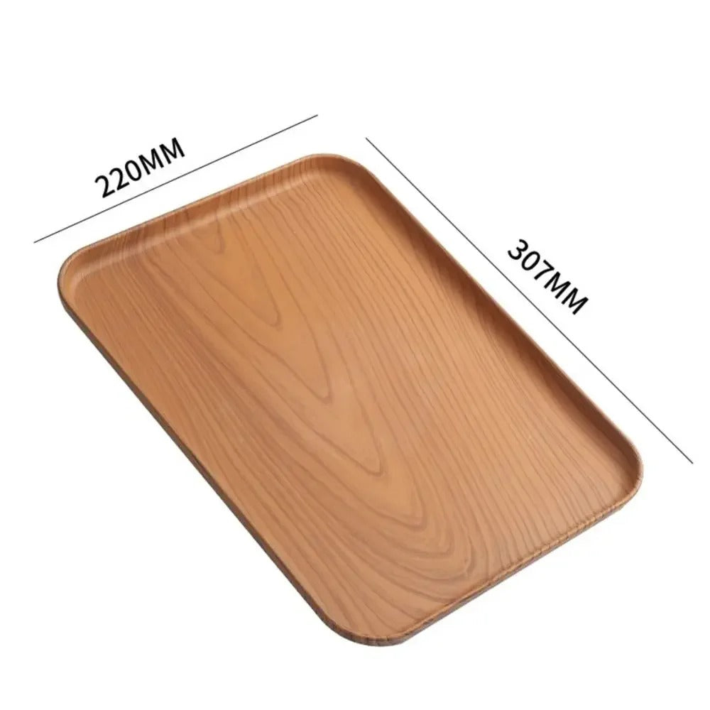 Nordic Plastic Serving Tray – Wood-Look Rectangular Tray