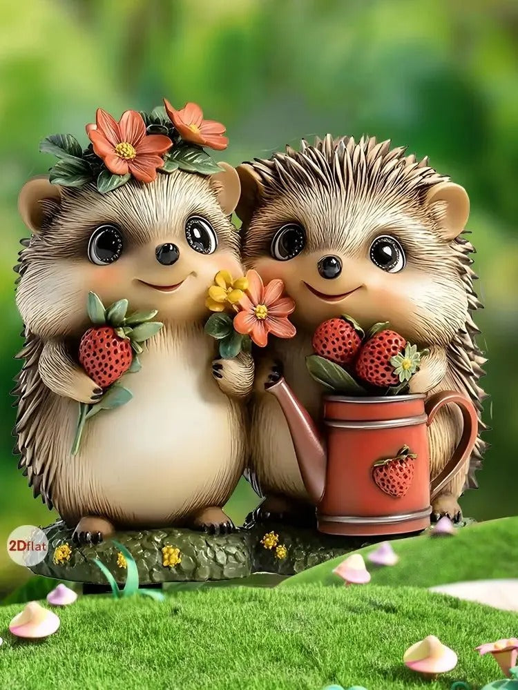 Cute Strawberry Hedgehog Garden Stake – 2D Flat Acrylic Decoration