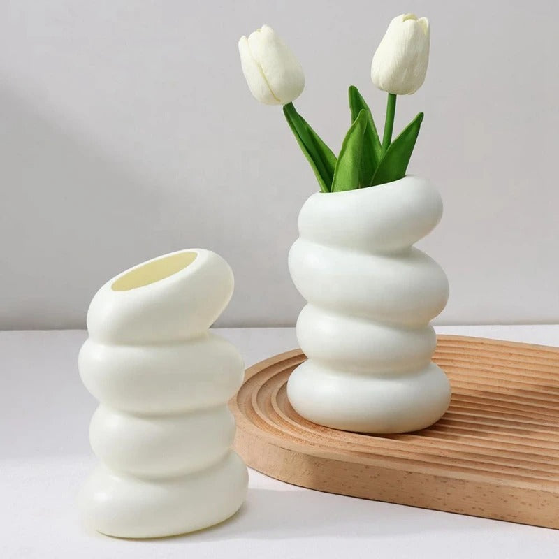 Spiral Plastic White Flower Vase – Nordic Style