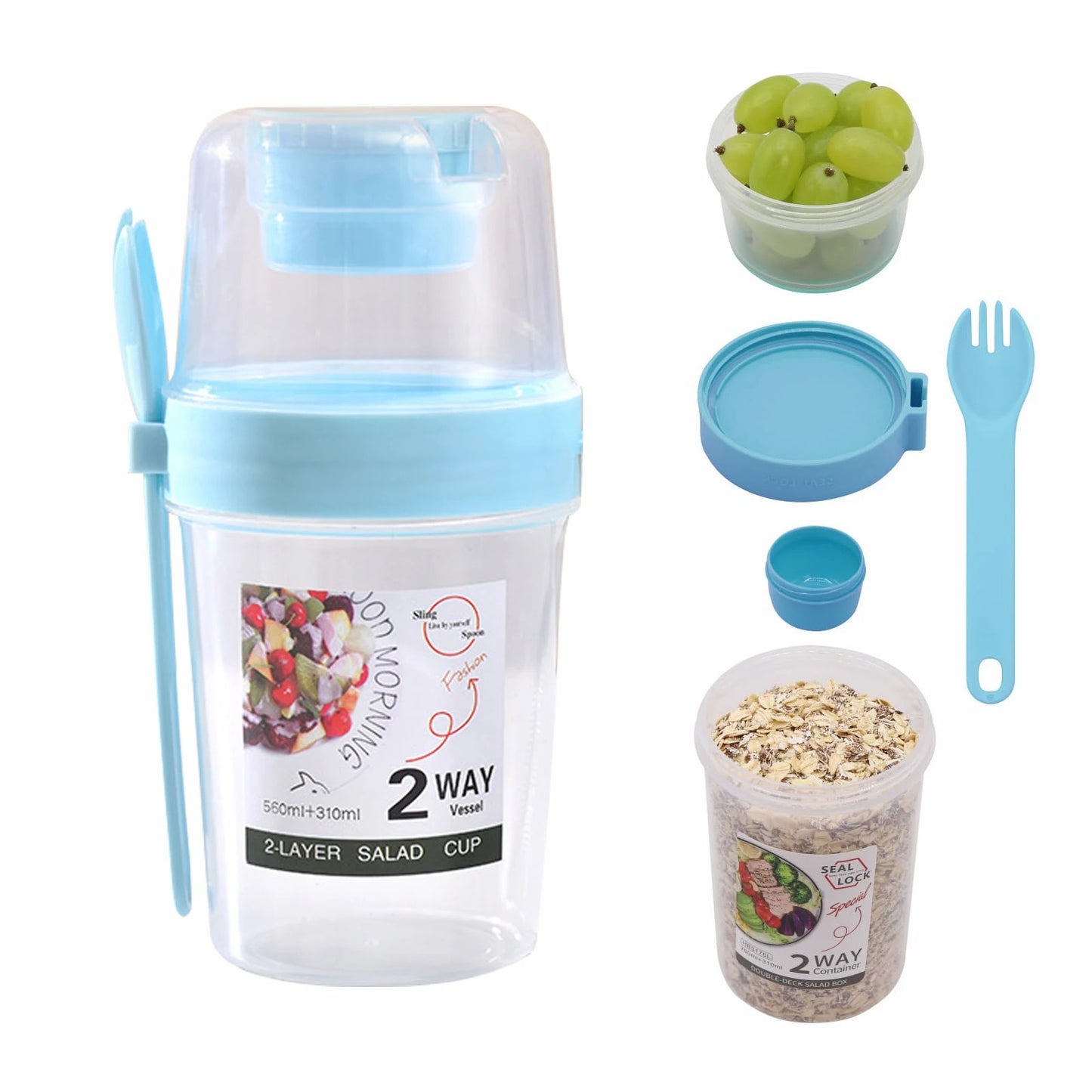 2-Layer Salad & Snack Container with Dressing Cup and Fork
