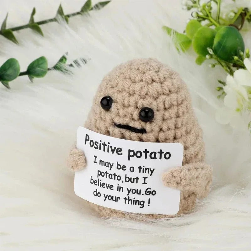 Mini Positive Potato Plush – Handmade Wool Doll with Motivational Card