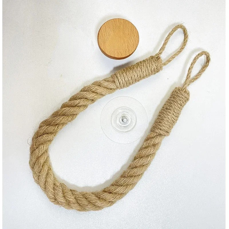 Rustic Rope Towel Holder – Nail-Free Wall Hook for Bathroom & Kitchen