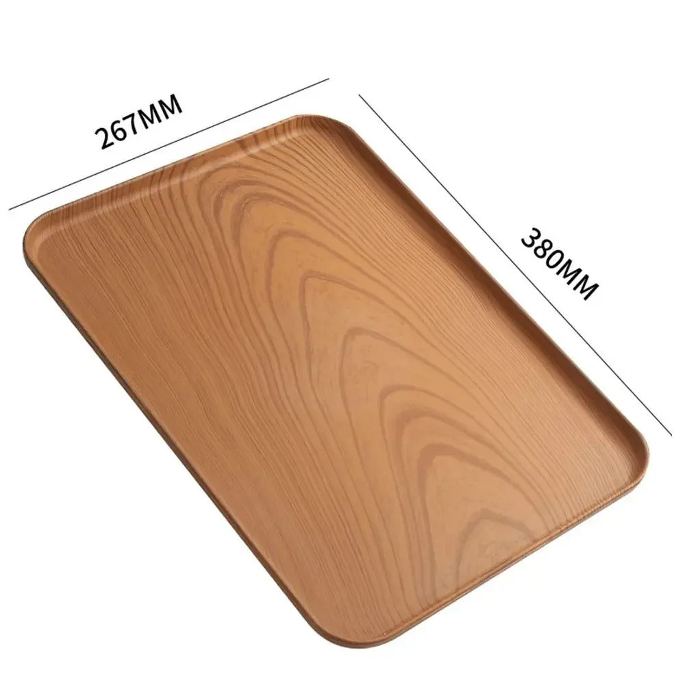 Nordic Plastic Serving Tray – Wood-Look Rectangular Tray