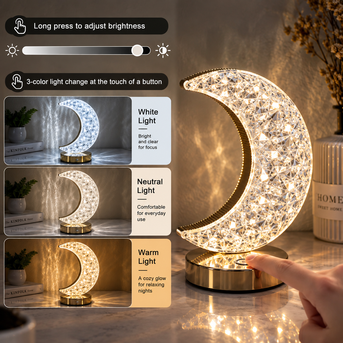 Crystal Crescent Moon Lamp