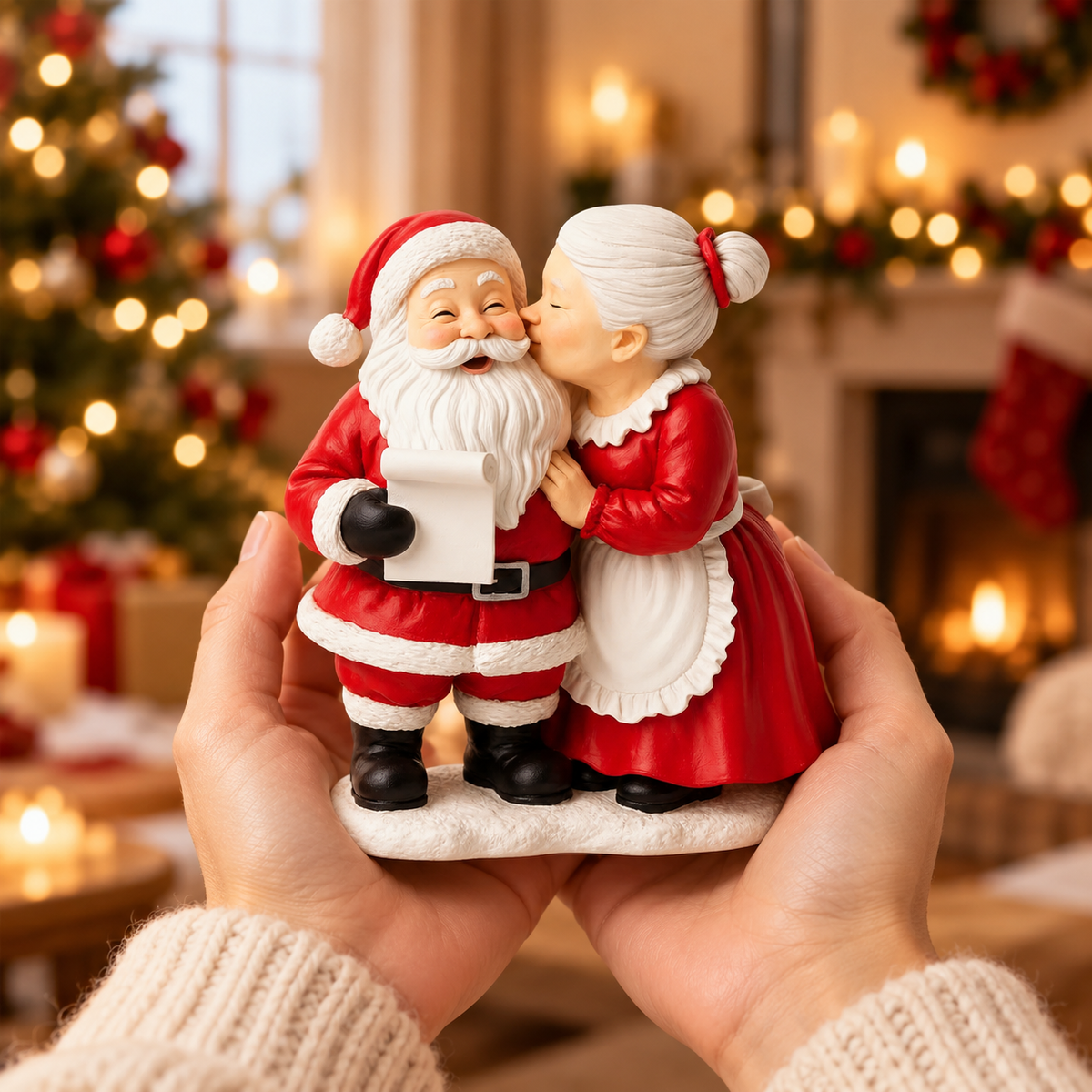 Mini Santa & Mrs. Claus Kissing Figurine