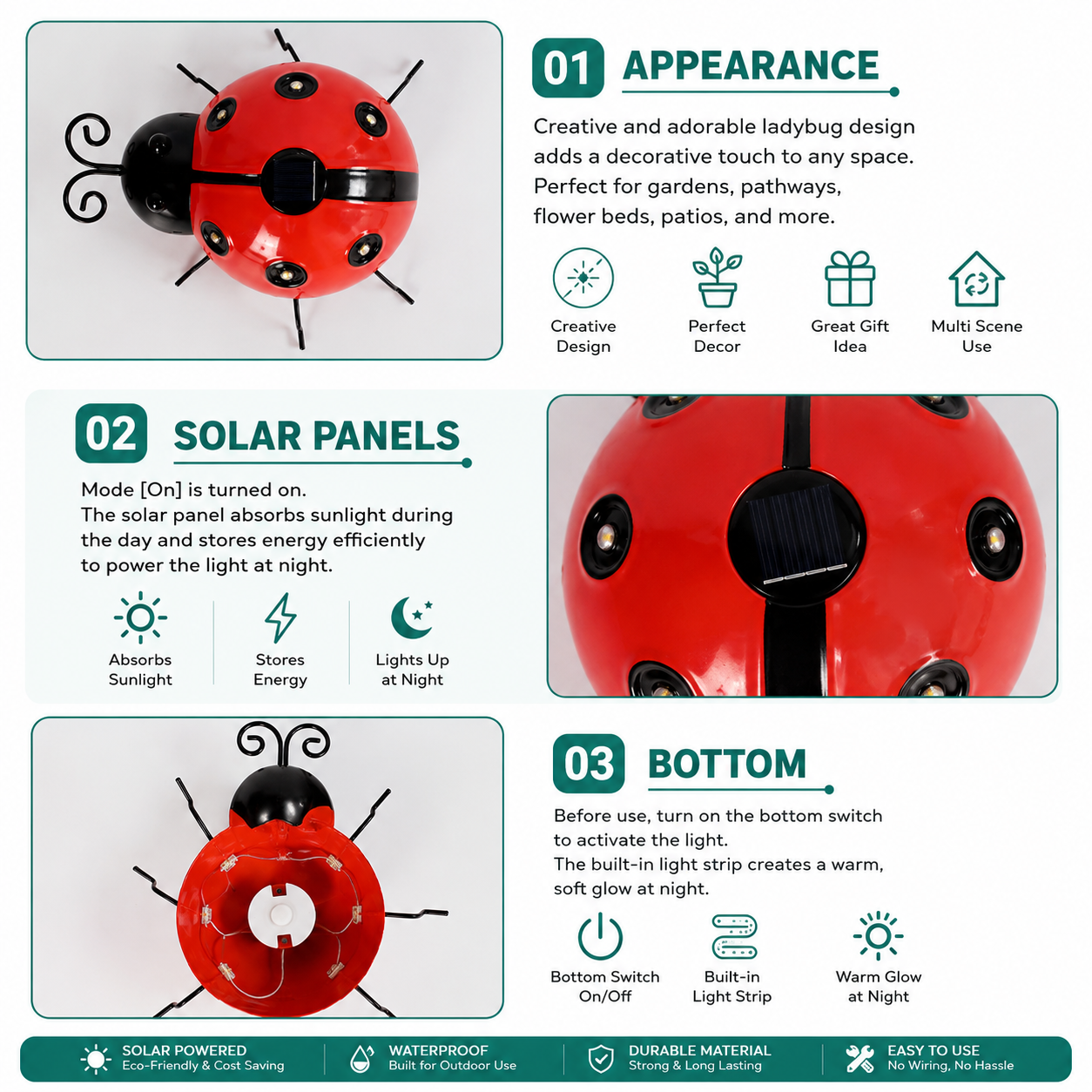 Solar Ladybug Garden Lights