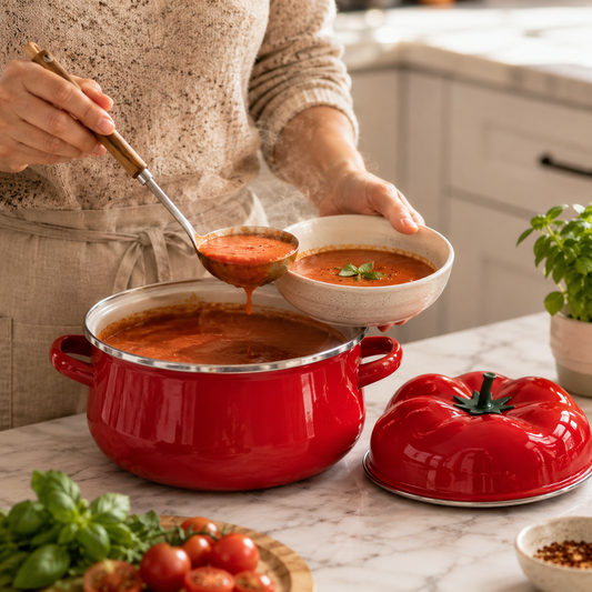 Non-Stick Tomato Shaped Enameled Saucepan