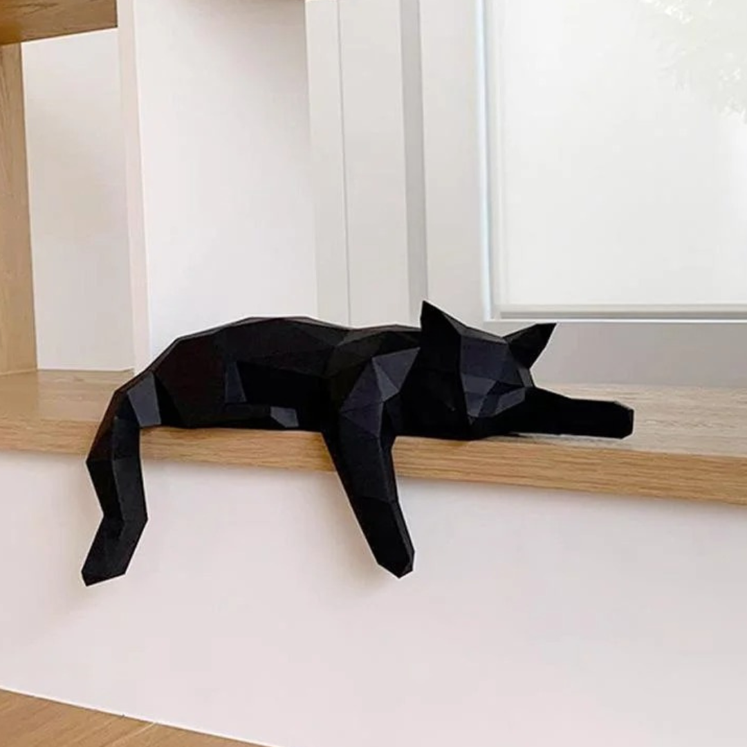 Modern Geometric Lying Cat Statue