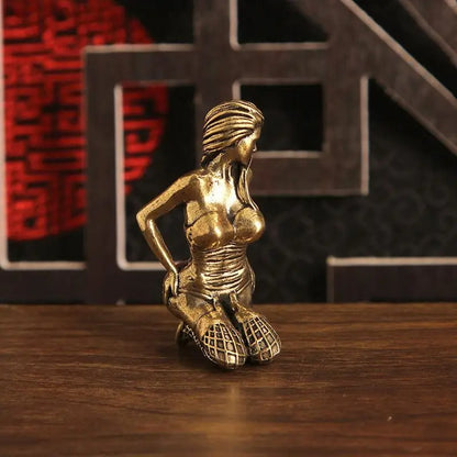 Kneeling woman miniature sculpture with an antique brass-tone finish