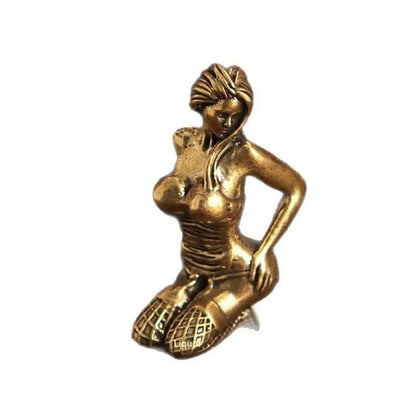 Front view of the antique brass-tone kneeling woman mini figurine