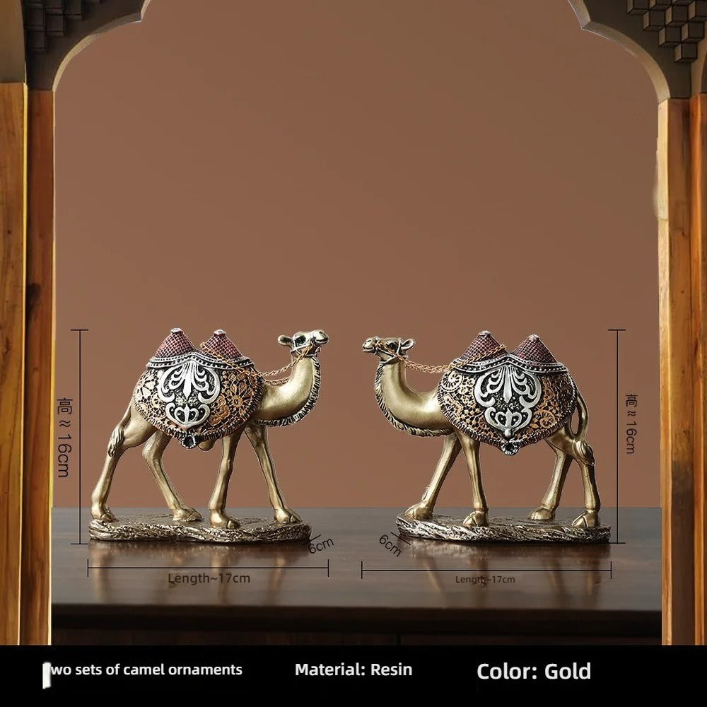 Ornate Camel Duo Figurines (Set of 2)