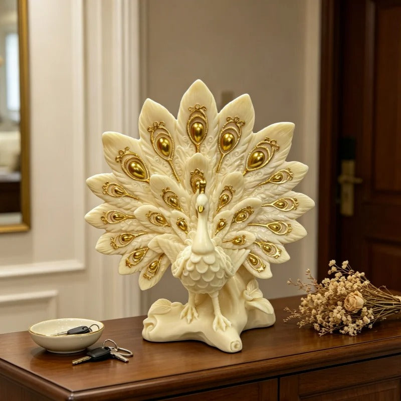 White & Gold Peacock Figurine