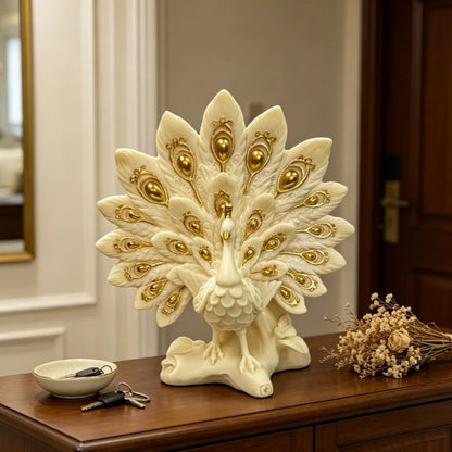 White & Gold Peacock Figurine