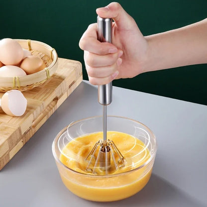 Semi-Automatic Stainless Steel Egg Beater – Hand Push Rotary Whisk