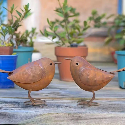 Rustic Metal Bird Garden Ornament - 2Pcs