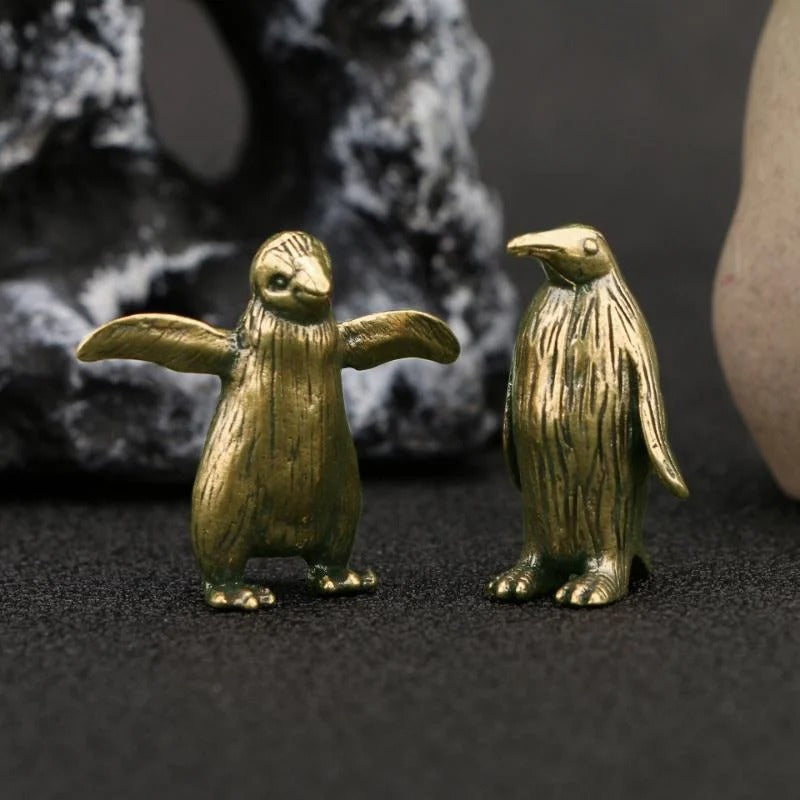 Funny Brass Standing Penguin Figurine - 2Pcs