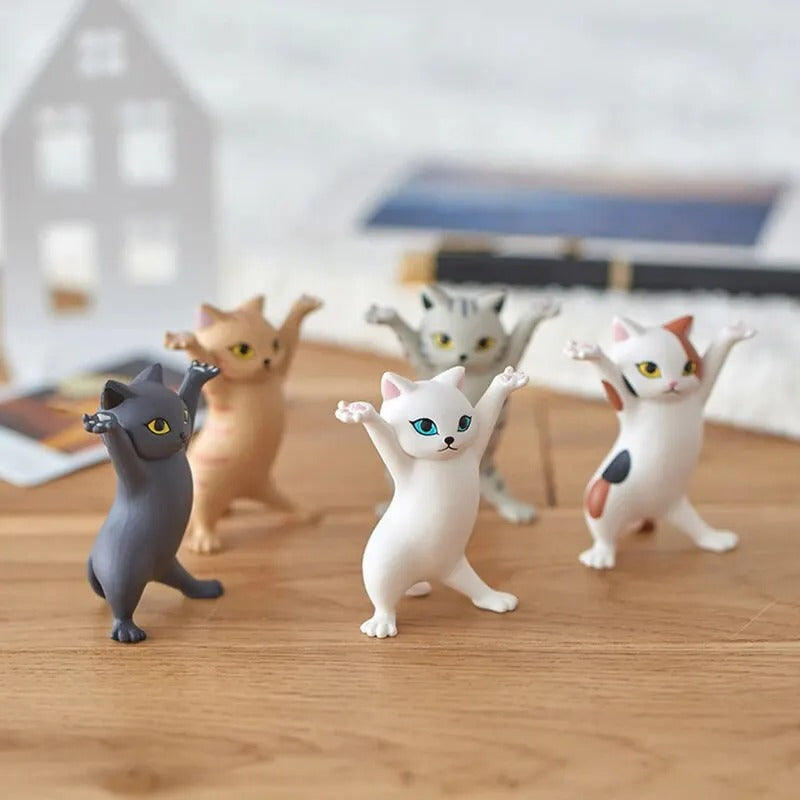 Dancing Cat Figurine Set – 5 Adorable Posing Cat Models for Desk