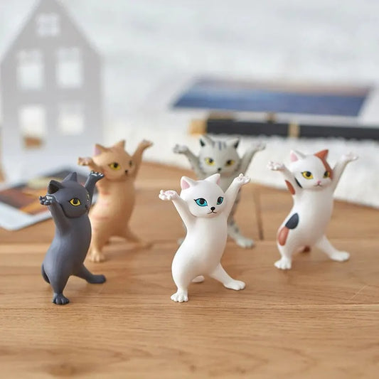 Dancing Cat Figurine Set – 5 Adorable Posing Cat Models for Desk