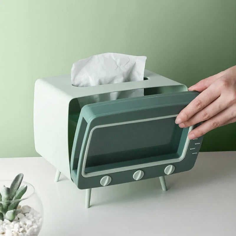 Retro TV Tissue Box with Phone Stand