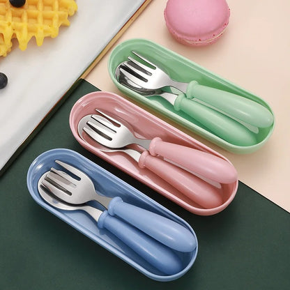 Kids Cutlery Set – 3-Piece Portable Spoon & Fork Set with Case