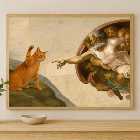 Creation of Adam Orange Cat Canvas Wall Art Print (No Frame)