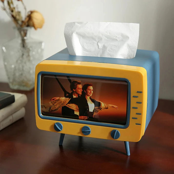 Retro TV Tissue Box with Phone Stand
