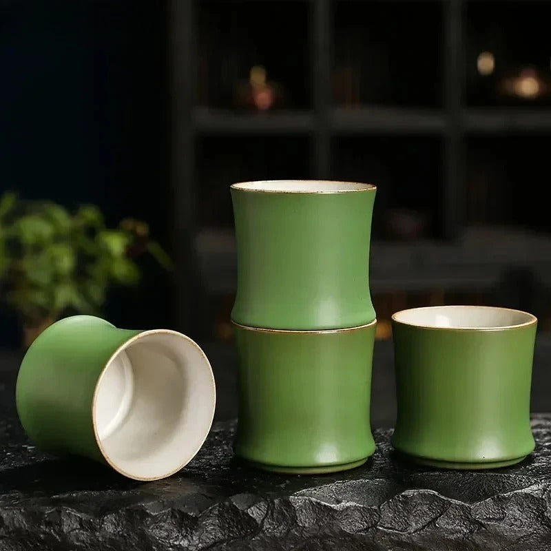 Bamboo-Inspired Ceramic Tea Cup Set