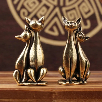 Vintage Brass Couple Cat Ornament