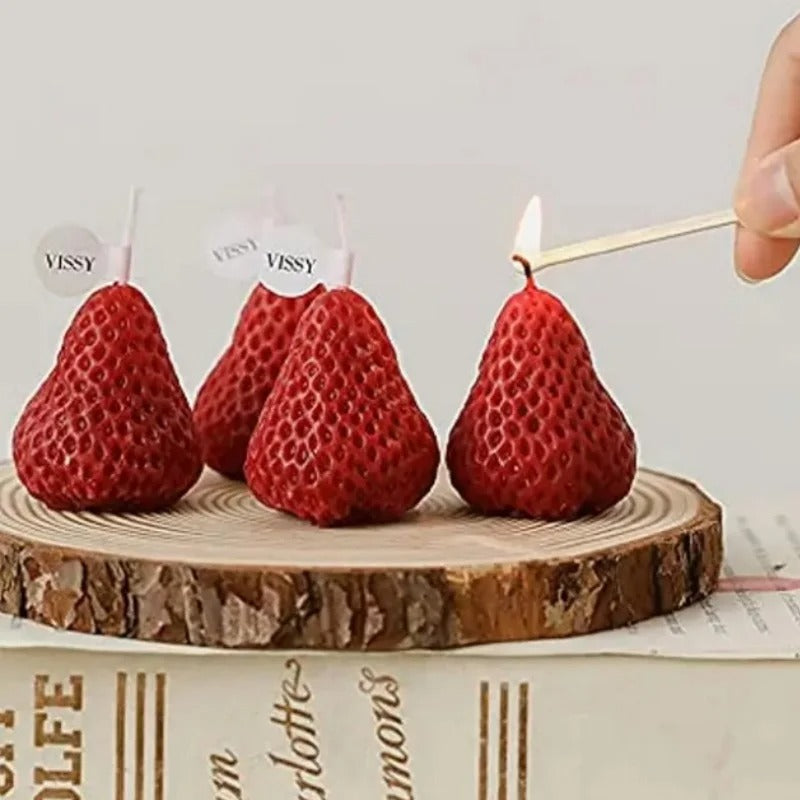 Handmade Strawberry Shaped Scented Candles - 4pcs