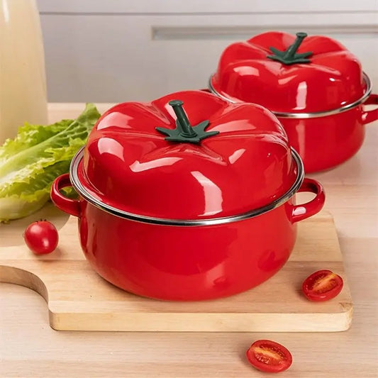 Tomato-Shaped Enameled Saucepan – Decorative Kitchen Cookware