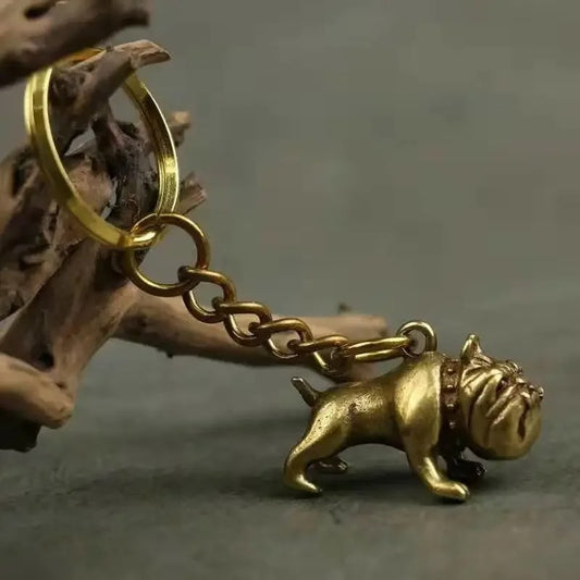 Vintage Brass Bulldog Keychain