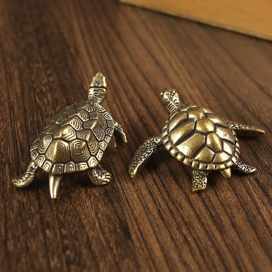 Vintage Brass Turtle Figurine Set - 2pcs