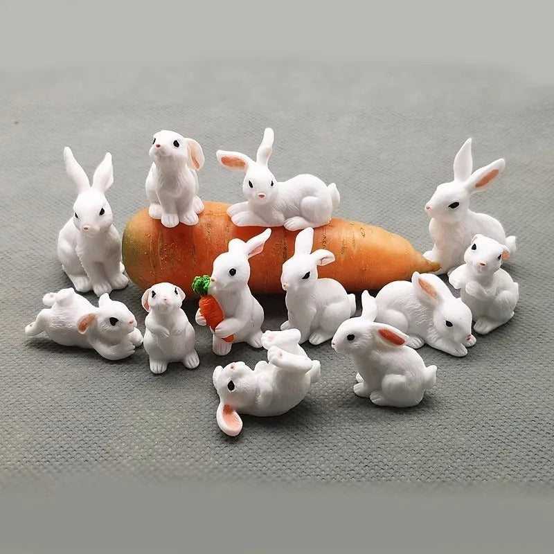 12-Piece Mini Bunny Figurine Set
