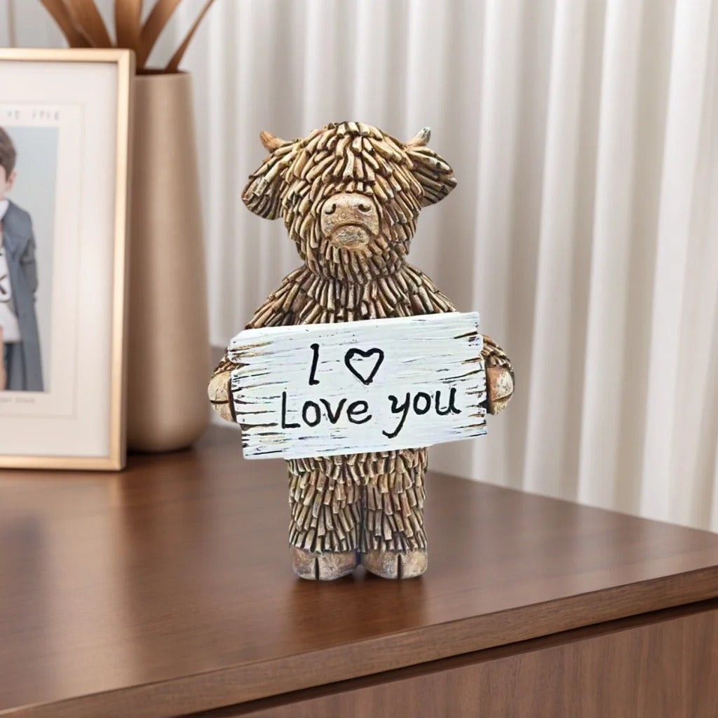 Funny Highland Cow "I Love You" Statue