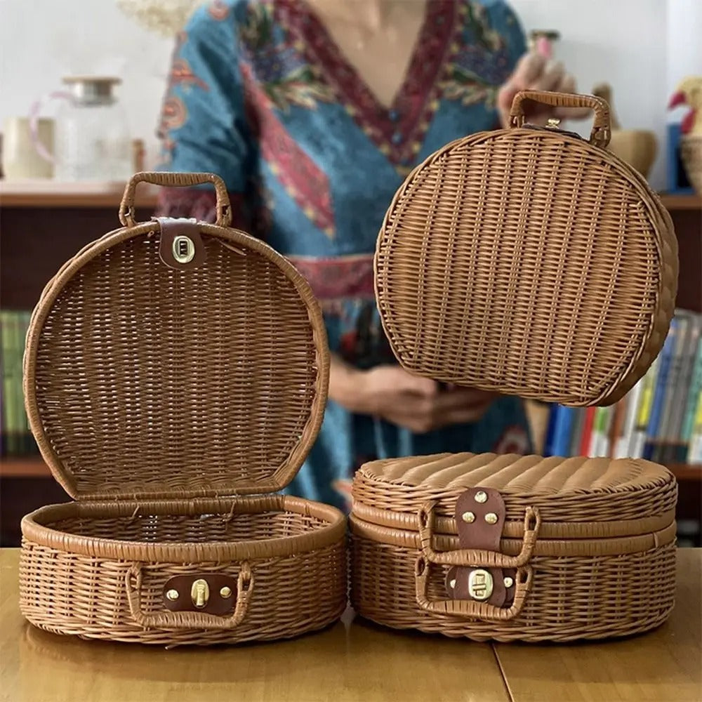 Handmade Round Wicker Basket With Lid