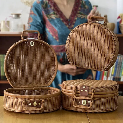 Handmade Round Wicker Basket With Lid