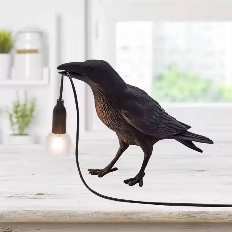 Vintage Crow Lamp – Nordic Resin Bird Light