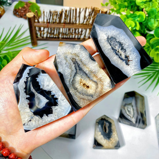 Random 3 Piece Black Agate Crystal Tower