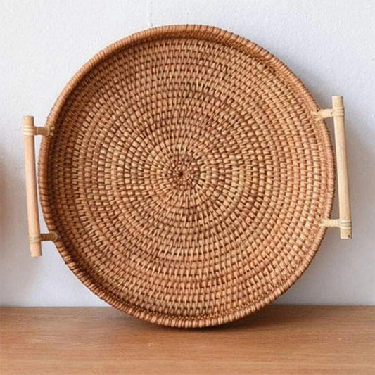 Handwoven Rattan Serving Tray with Handles