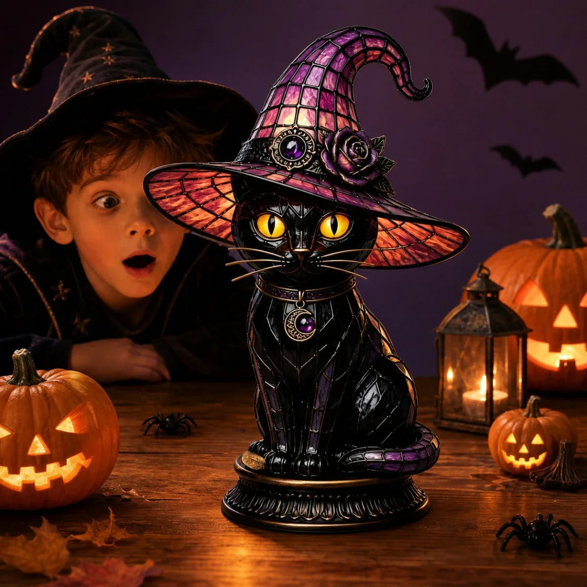 Midnight Witch Cat Lamp