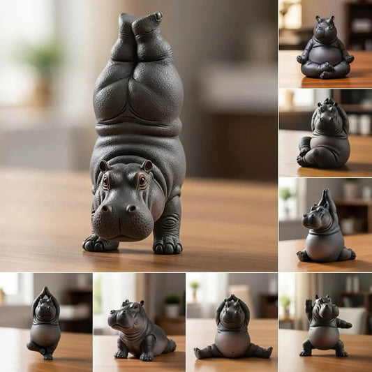Yoga Hippo Statue Home & Office Decor - Set 8 Pieces